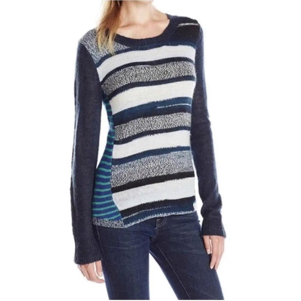 PrAna Seffi Teal Green Striped‎ Crew Neck Pullover SweaterWomens Size  Large